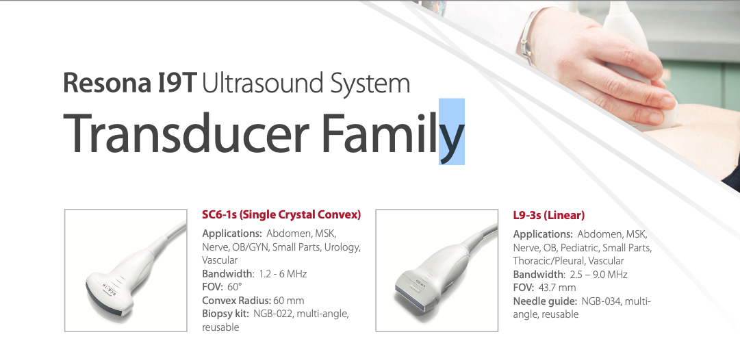 Mindray Resona I9T Transducers and Probes Options